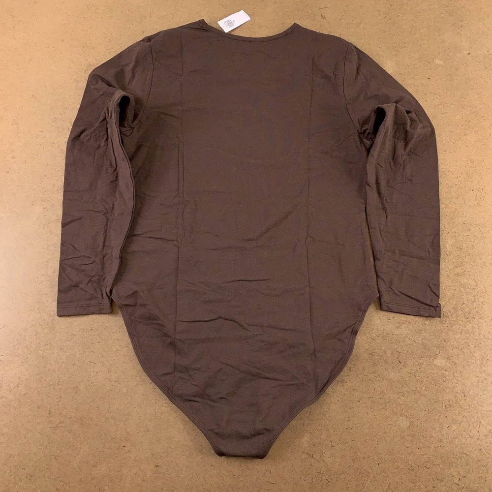Old Navy Womens Bodysuit Brown Long Sleeve Round Neck Plus 2XL Snaps New - Picture 2 of 9